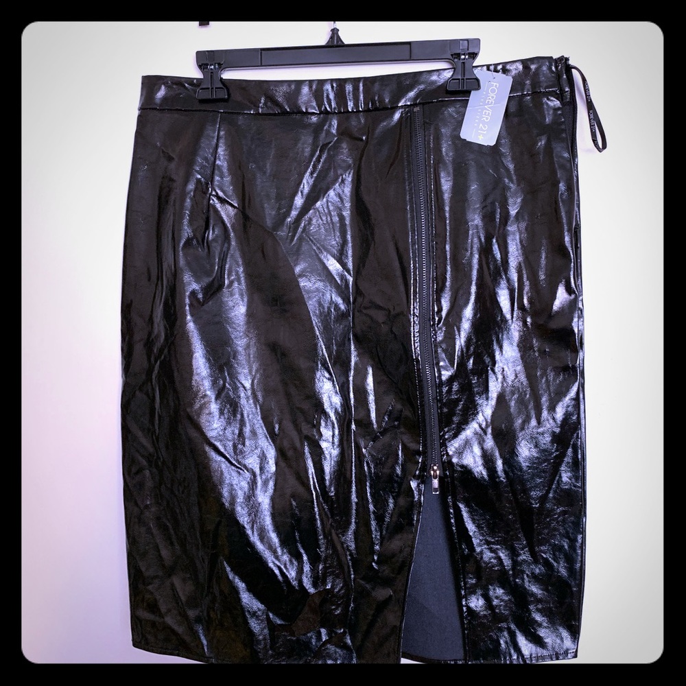Patent leather skirt.